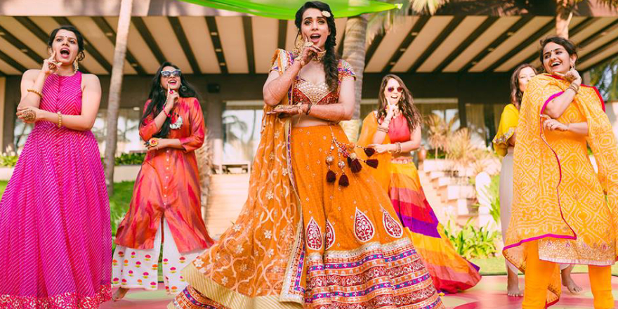 Beautiful Bridemaids Dancing In Wedding Sangeeth.