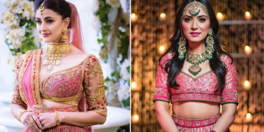 Two Beautiful Brides Dressed In Lehanga With Contemporary Blouse Designs.