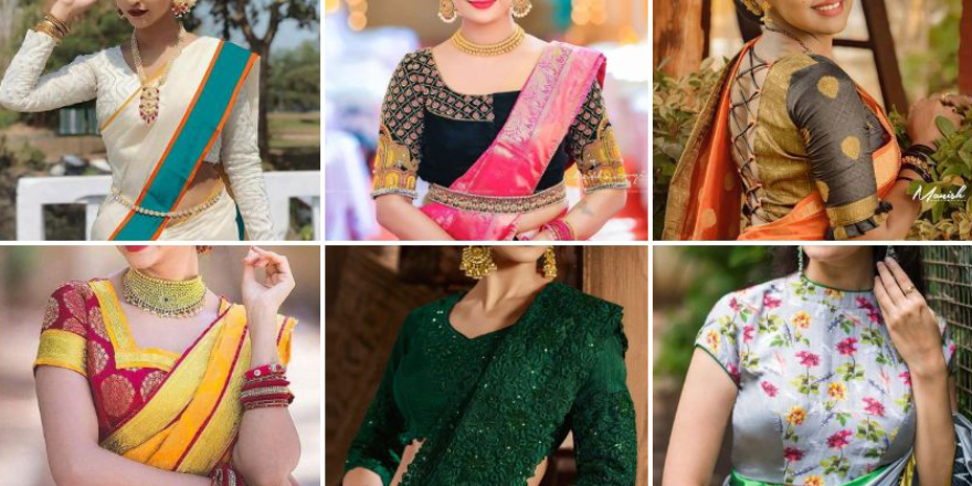 Multiple Images That Represents The Traditional Wedding Blouse Designs.