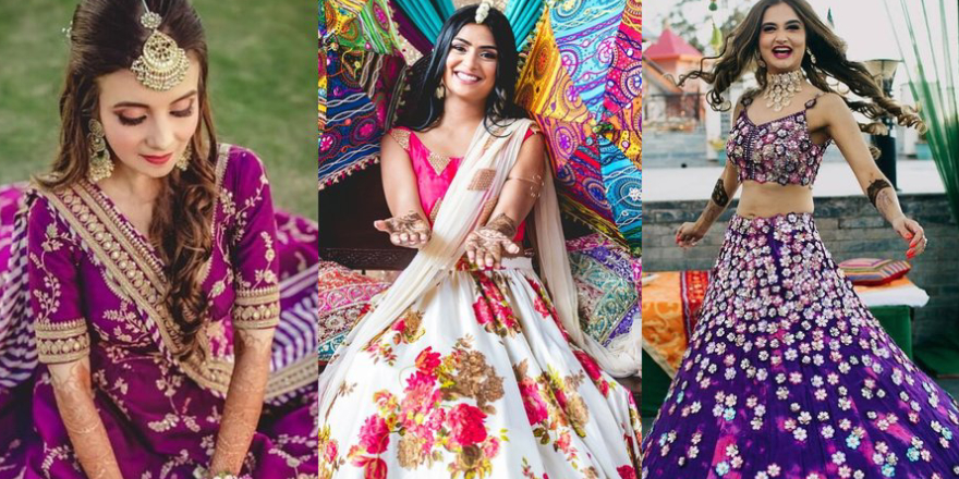 Multiple Images Of Indian Brides Dressed In Larng Lehanga For Their Wedding.