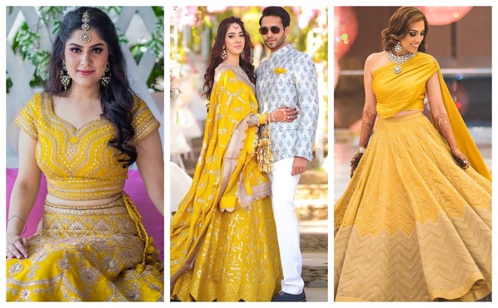 Bride and groom in yellow dress